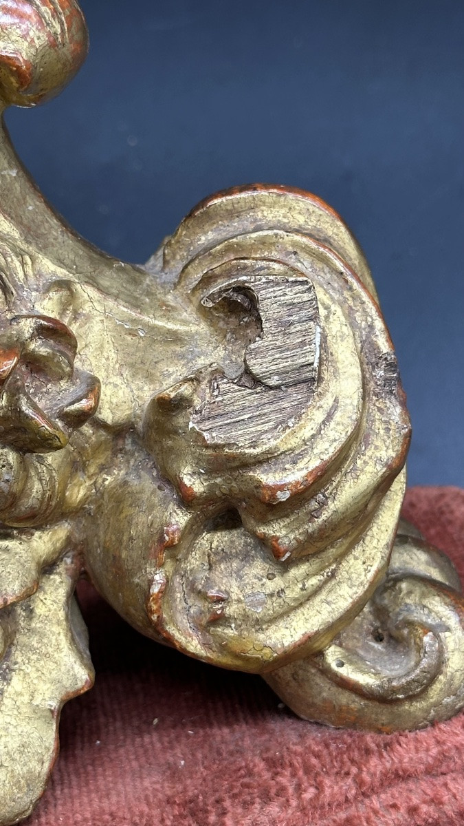 Candeliere in legno dorato intagliato e dorato con figura di putto - XVIII sec  -photo-7