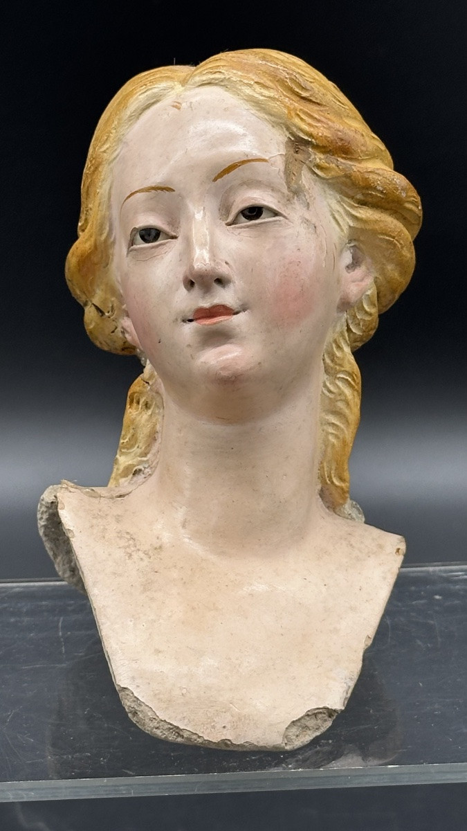 Busto di Donna in Terracotta Policroma – XVIII secolo-photo-2