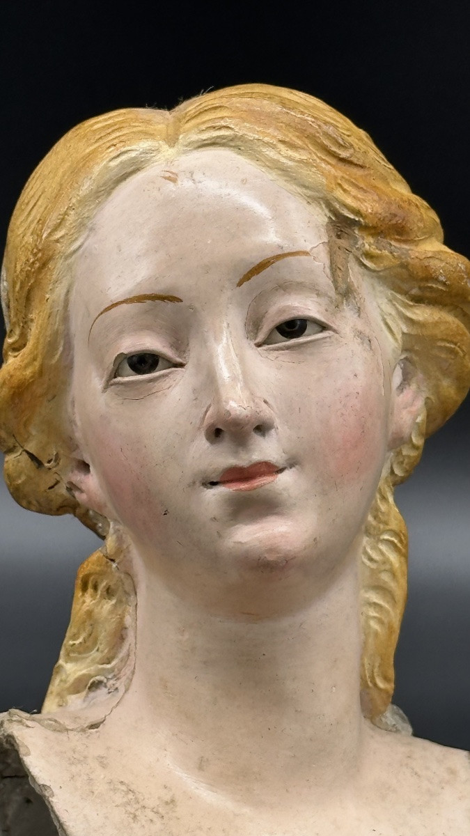Busto di Donna in Terracotta Policroma – XVIII secolo-photo-2