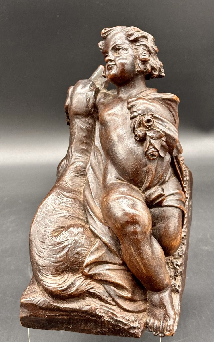 Scultura in Legno Scolpito - Putto con Cane Epoca: XIX secolo-photo-4