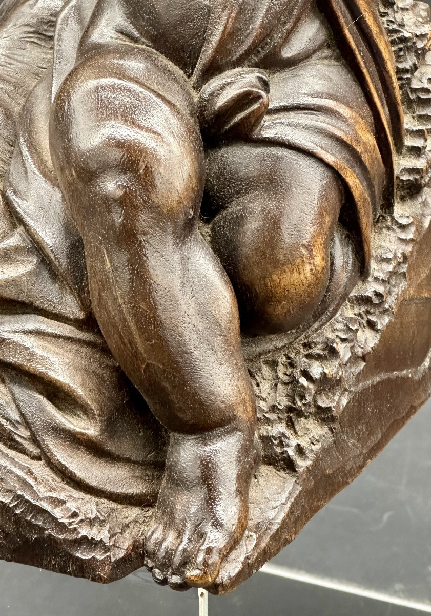 Scultura in Legno Scolpito - Putto con Cane Epoca: XIX secolo-photo-1