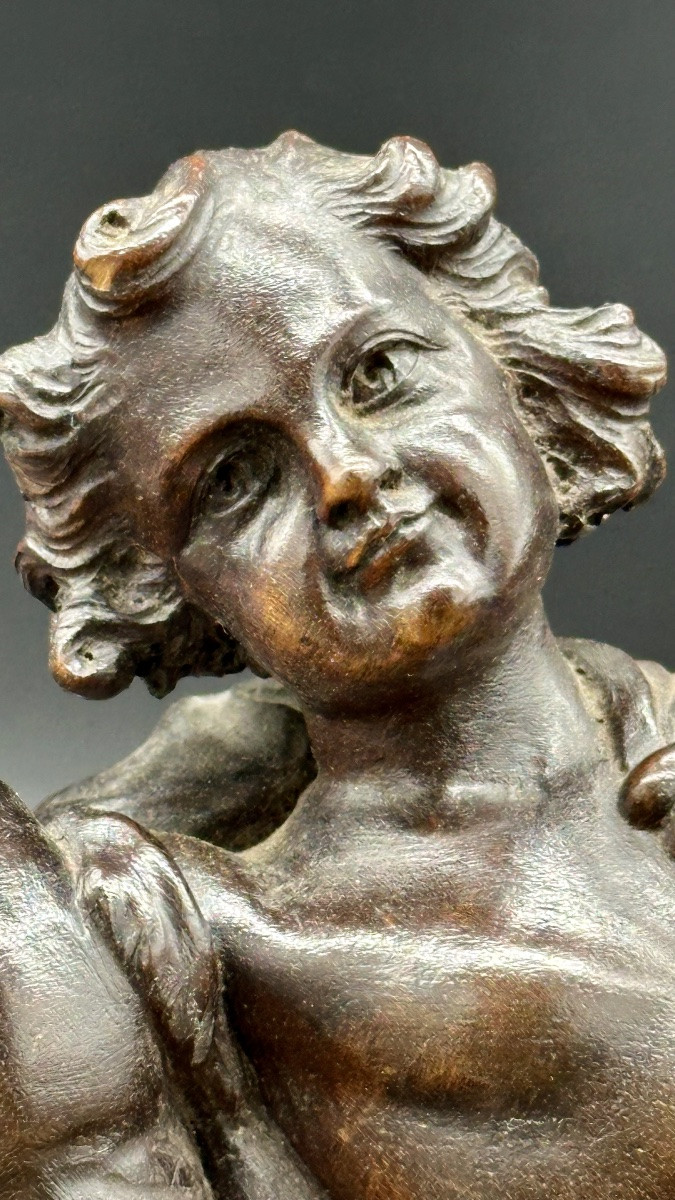 Scultura in Legno Scolpito - Putto con Cane Epoca: XIX secolo-photo-2