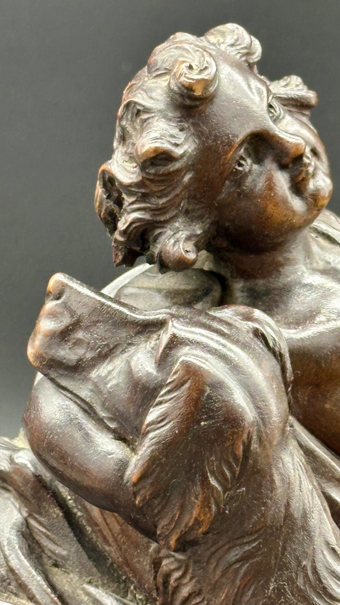 Scultura in Legno Scolpito - Putto con Cane Epoca: XIX secolo-photo-3