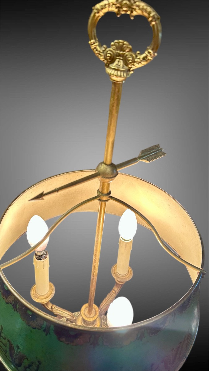 Lampada Bouillotte in bronzo dorato e paralume in metallo dipinto, primo '900. -photo-4