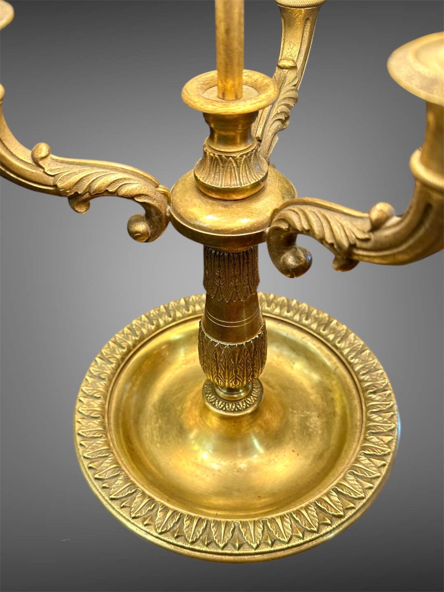 Lampada Bouillotte in bronzo dorato e paralume in metallo dipinto, primo '900. -photo-1