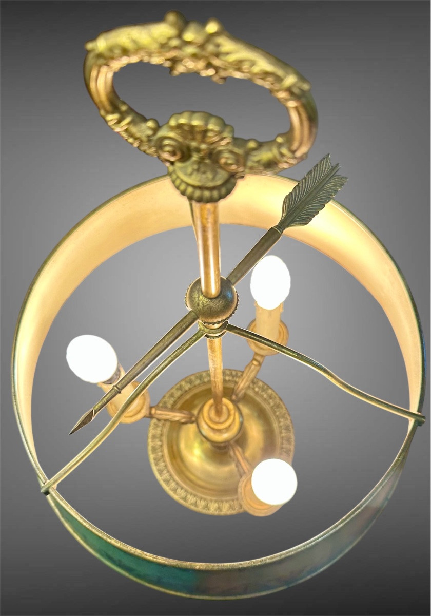 Lampada Bouillotte in bronzo dorato e paralume in metallo dipinto, primo '900. -photo-3