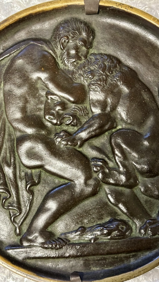 Medaglione in Bronzo – Ercole e il Leone di Nemea (Basso Rilievo) Fine XIX – inizi XX secolo -photo-3