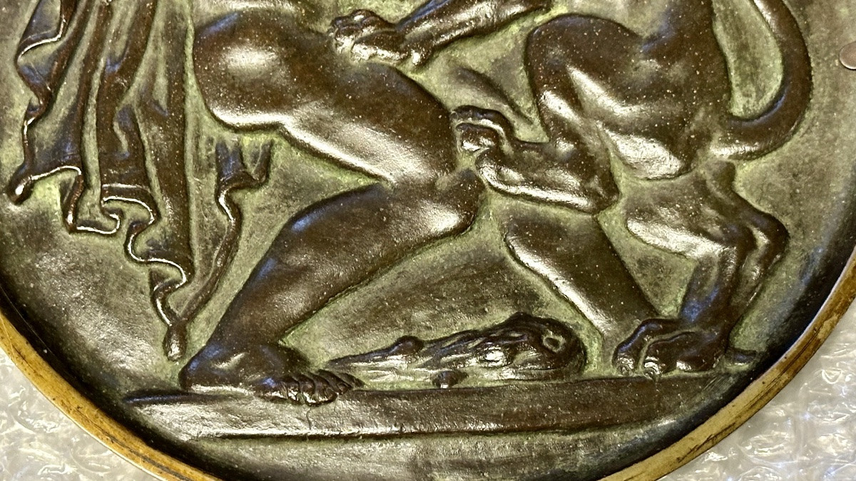 Medaglione in Bronzo – Ercole e il Leone di Nemea (Basso Rilievo) Fine XIX – inizi XX secolo -photo-4