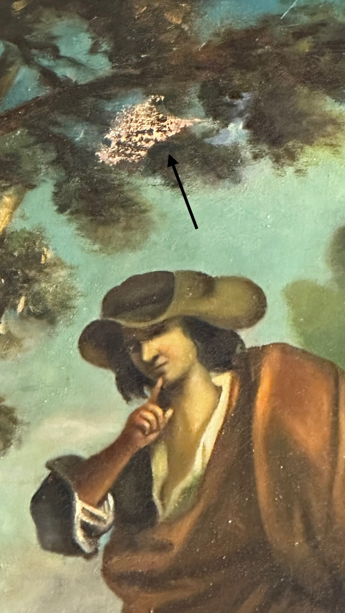 Dipinto Pastorale “Paesaggio con figure” del XIX Secolo – Olio su Tela con Cornice Dorata-photo-3