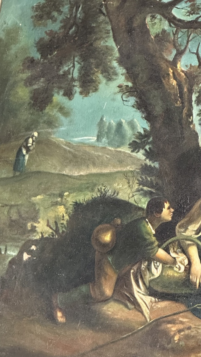 Dipinto Pastorale “Paesaggio con figure” del XIX Secolo – Olio su Tela con Cornice Dorata-photo-4