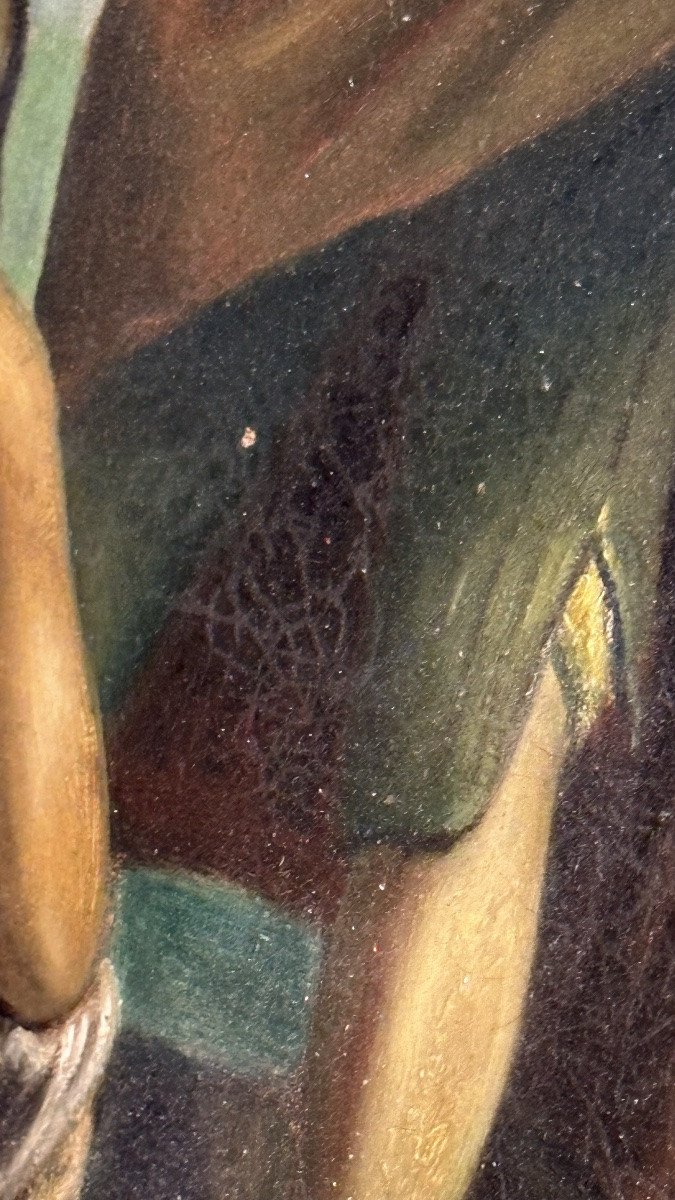 Dipinto Pastorale “Paesaggio con figure” del XIX Secolo – Olio su Tela con Cornice Dorata-photo-4