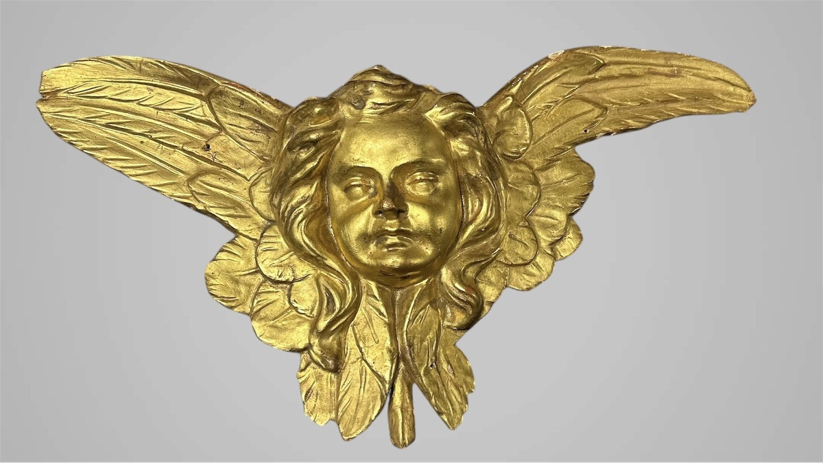 Coppia di cherubini alati in legno dorato – XVIII/ XIX secolo-photo-2