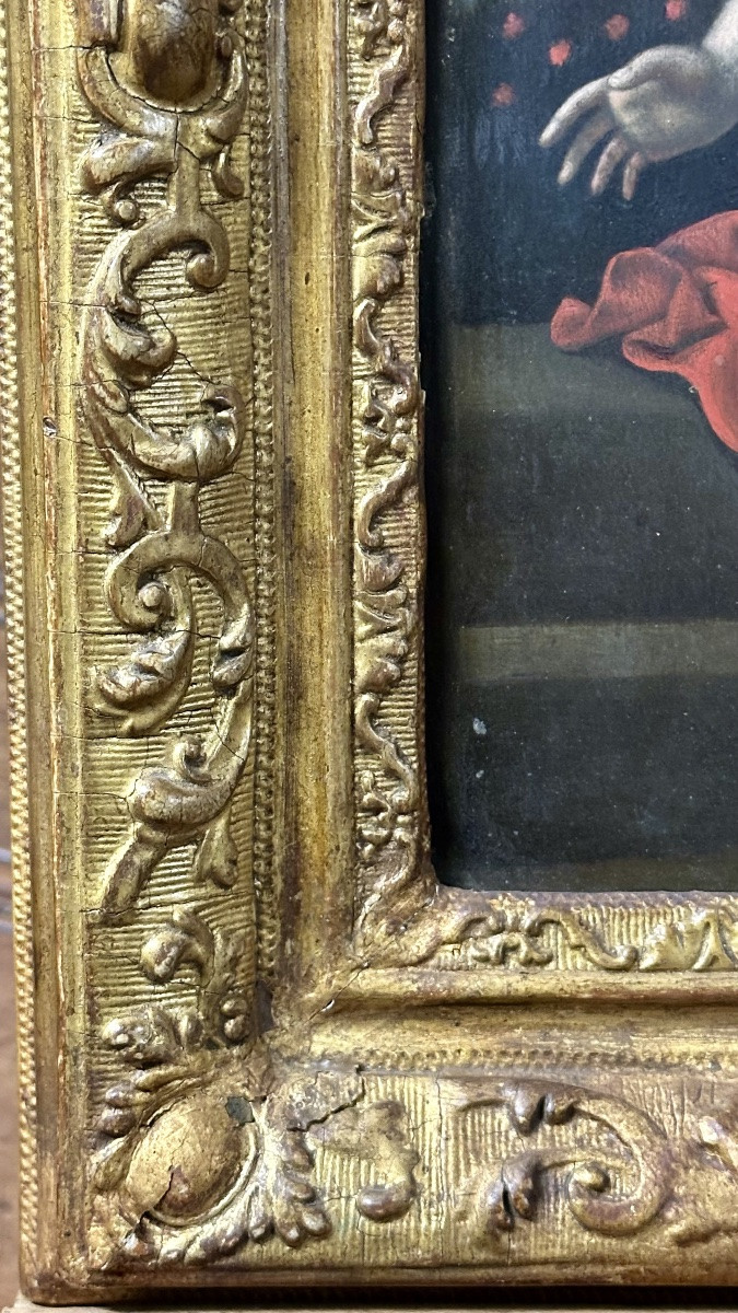 Dipinto olio su tavola “Sacra Immagine del Bambino con Ghirlanda di Fiori” - Inizi del XIX sec.-photo-3