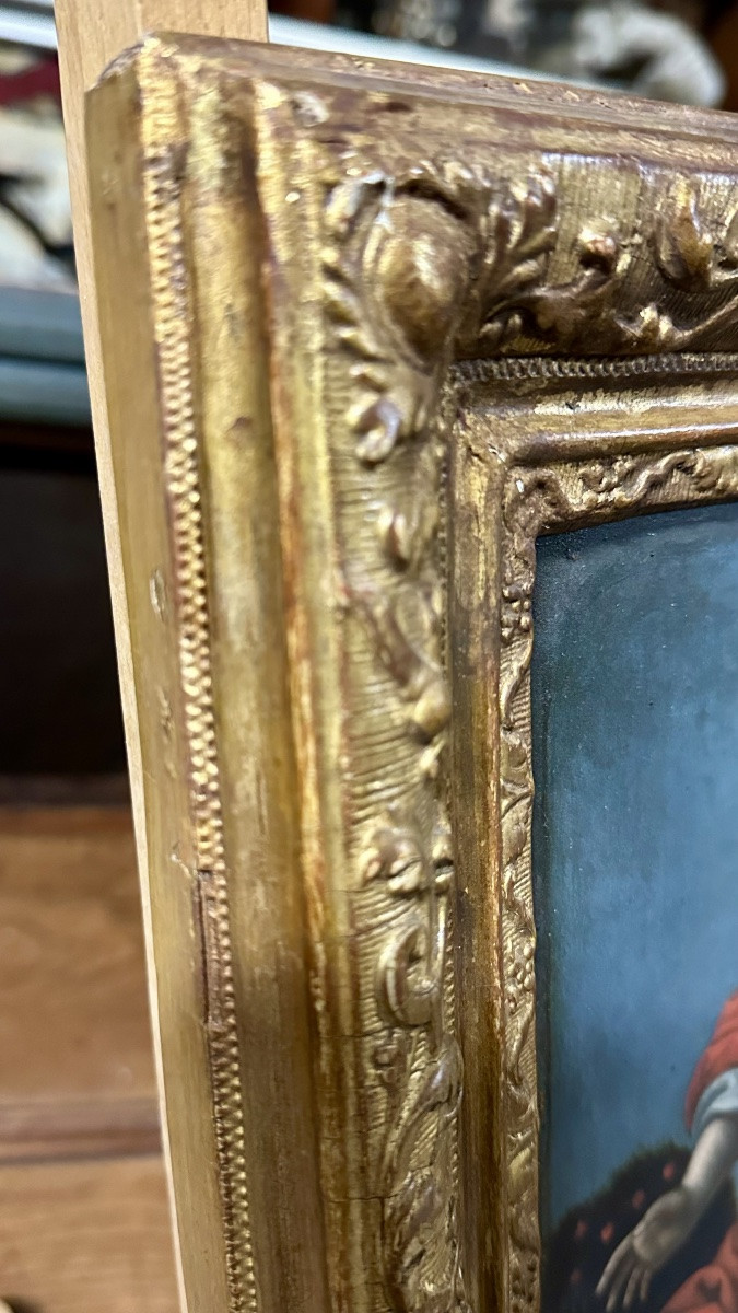 Dipinto olio su tavola “Sacra Immagine del Bambino con Ghirlanda di Fiori” - Inizi del XIX sec.-photo-8