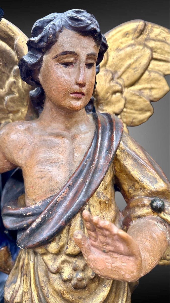 Coppia di Angeli Portacandele in Legno Policromo – XVII secolo-photo-4