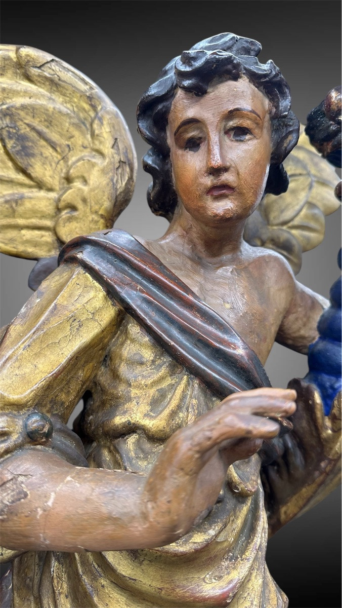 Coppia di Angeli Portacandele in Legno Policromo – XVII secolo-photo-5