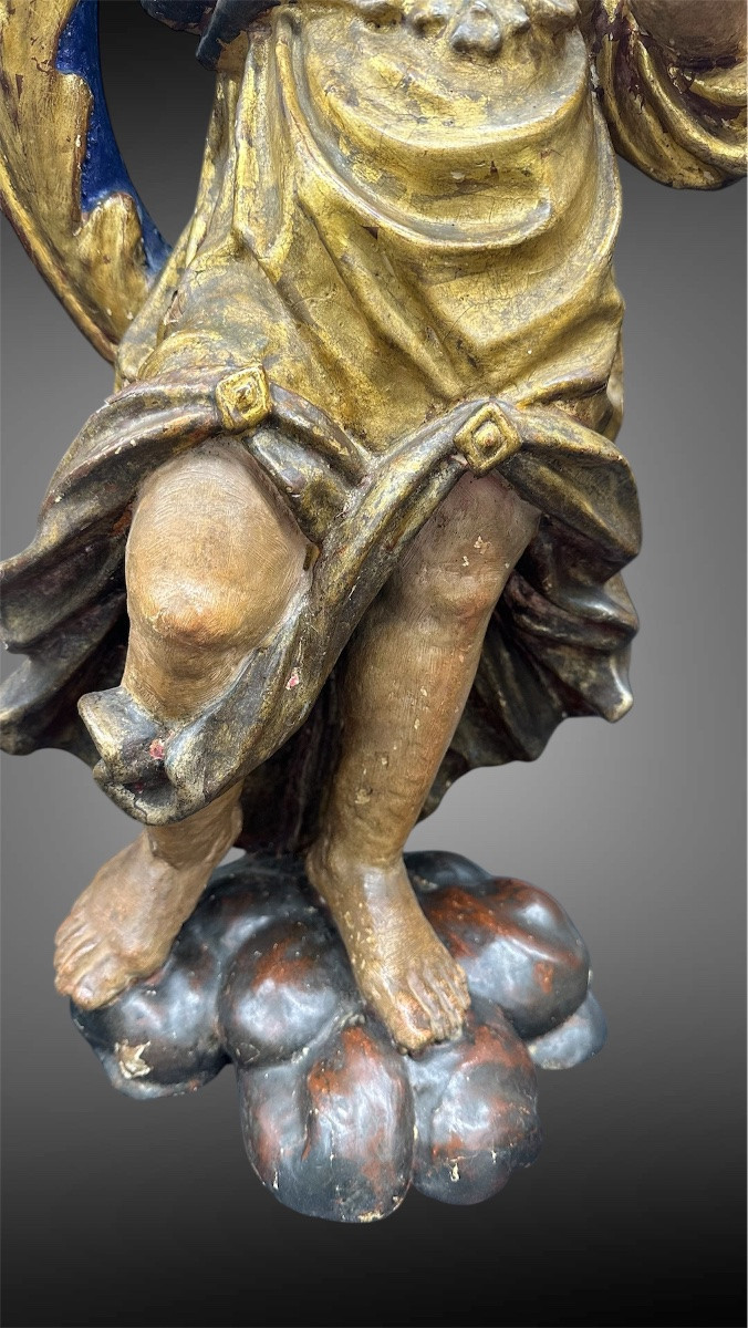 Coppia di Angeli Portacandele in Legno Policromo – XVII secolo-photo-7