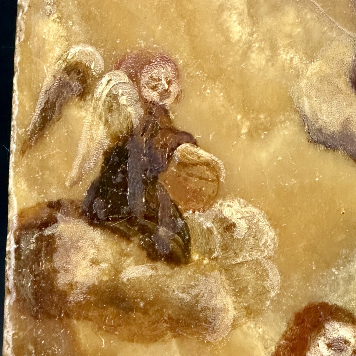 Dipinto, olio su alabastro fiorito “Morte di San Giuseppe” - XVII sec.-photo-2