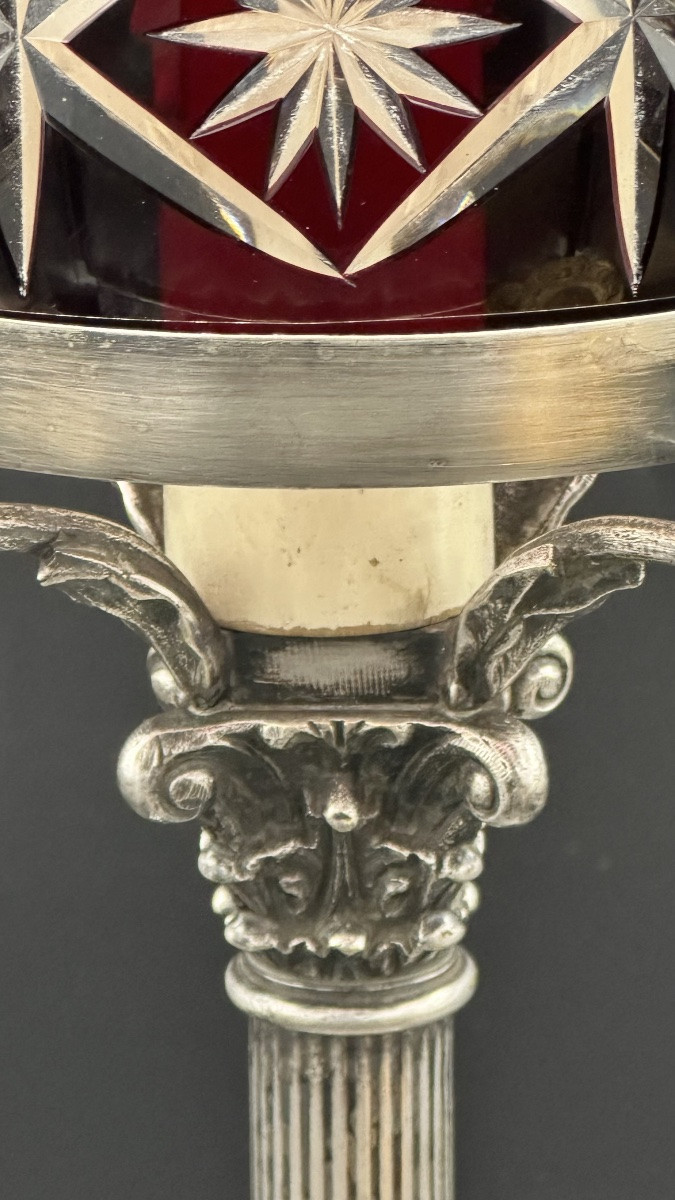 Lampada da tavolo in cristallo molato di Boemia e metallo argentato, inizi XX secolo-photo-3