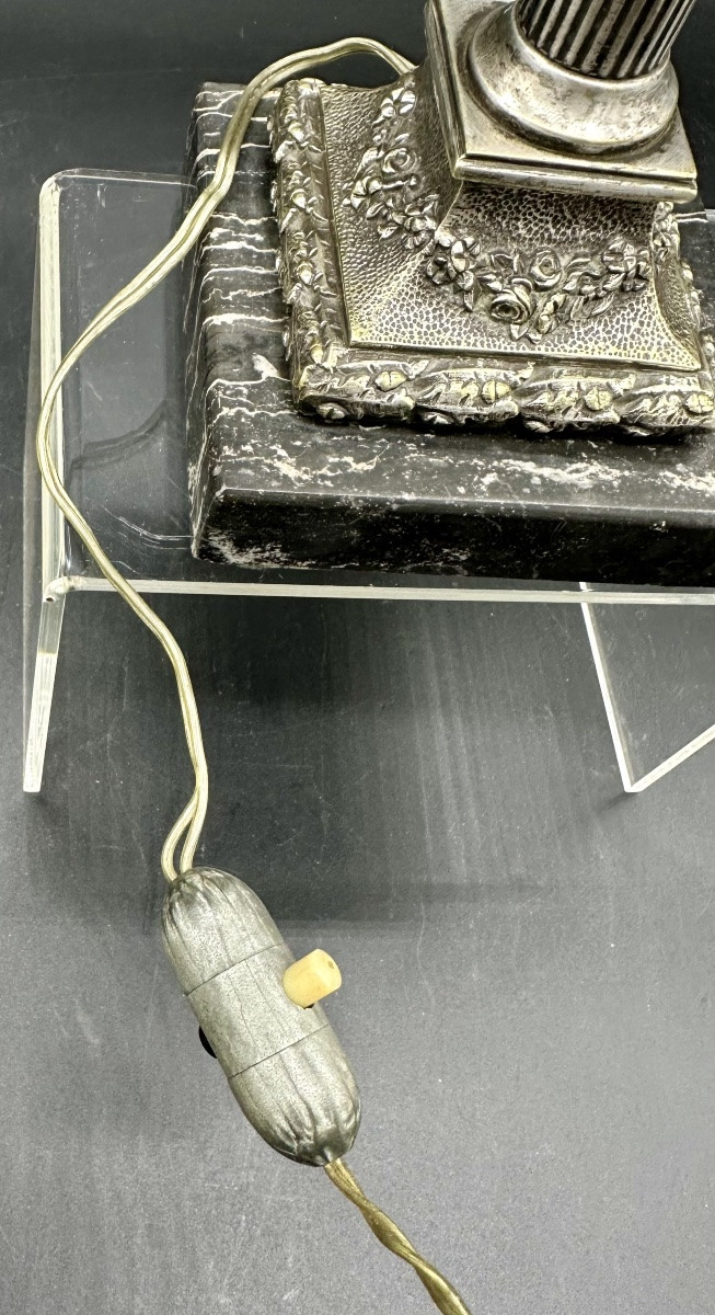 Lampada da tavolo in cristallo molato di Boemia e metallo argentato, inizi XX secolo-photo-7