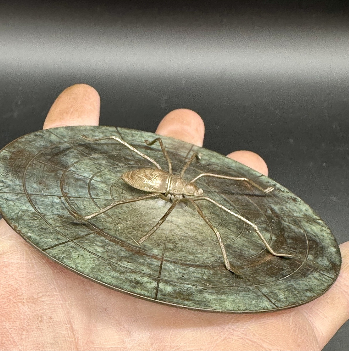 Scatola antica in legno con coperchio decorato con ragno - Periodo: Decó-photo-4