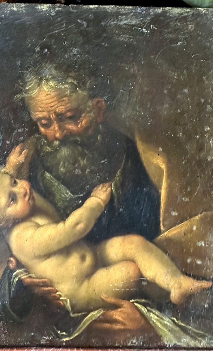 Dipinto, olio su tavoletta “San Giuseppe con Gesù Bambino” - fine del XVII e l’inizio del XVIII-photo-1