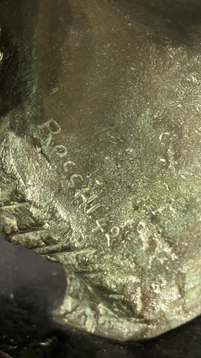 Scultura, volto femminile in bronzo patinato, firmata Rocchi 1942. -photo-4