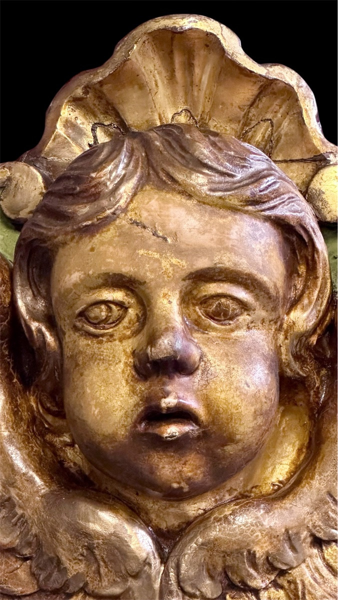 Coppia di cimase, sovrapporta con teste di cherubini alati  Italia, XIX secolo-photo-2