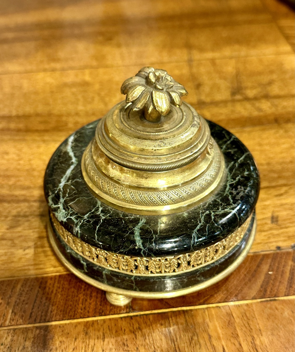 Calamaio da scrivania in bronzo dorato e marmo verde - XIX sec.  Francia, seconda metà del XIX -photo-2