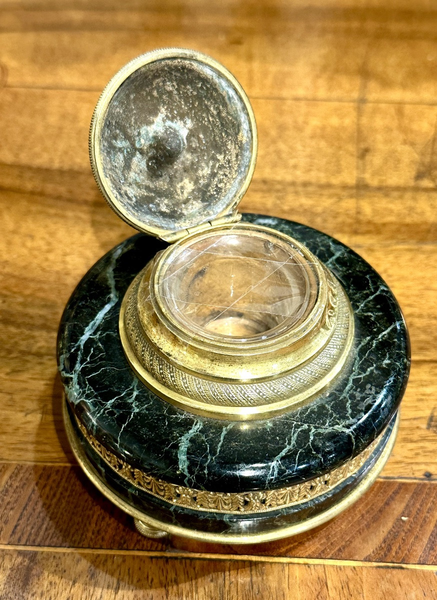 Calamaio da scrivania in bronzo dorato e marmo verde - XIX sec.  Francia, seconda metà del XIX -photo-3