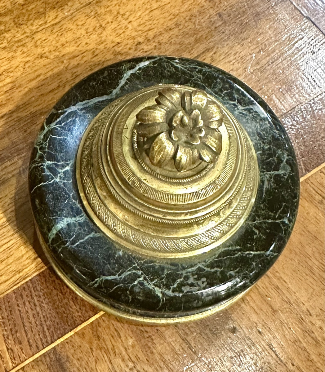 Calamaio da scrivania in bronzo dorato e marmo verde - XIX sec.  Francia, seconda metà del XIX -photo-4