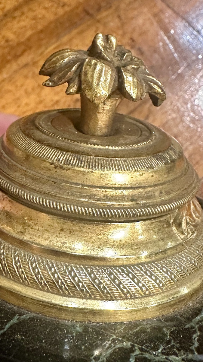 Calamaio da scrivania in bronzo dorato e marmo verde - XIX sec.  Francia, seconda metà del XIX -photo-1