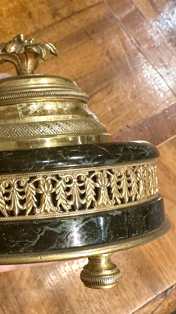Calamaio da scrivania in bronzo dorato e marmo verde - XIX sec.  Francia, seconda metà del XIX -photo-2