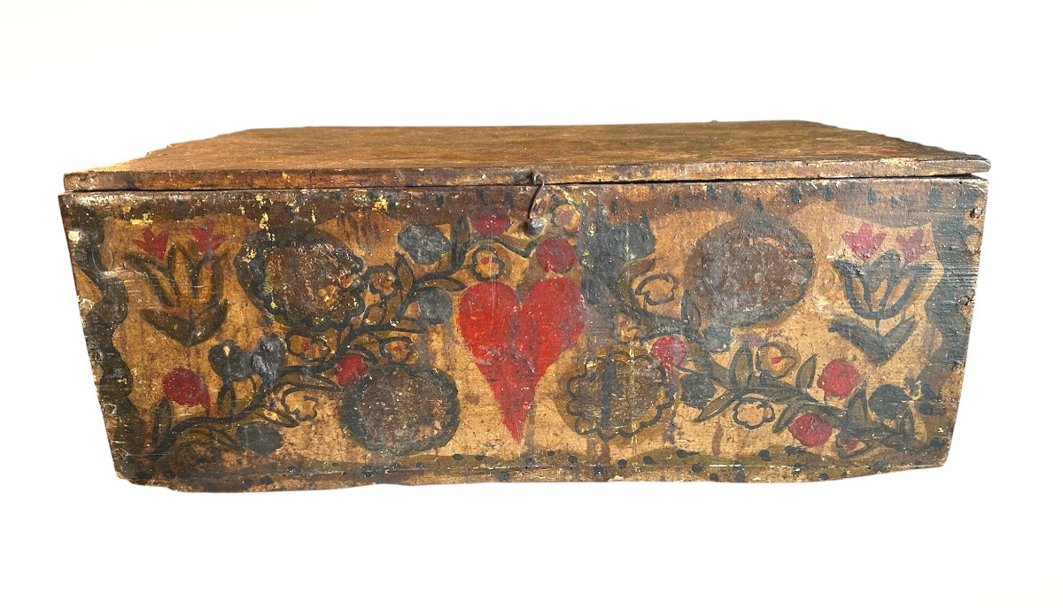 Antica Scatola/Cassettina in Legno Dipinta a Mano – XVII Secolo-photo-2