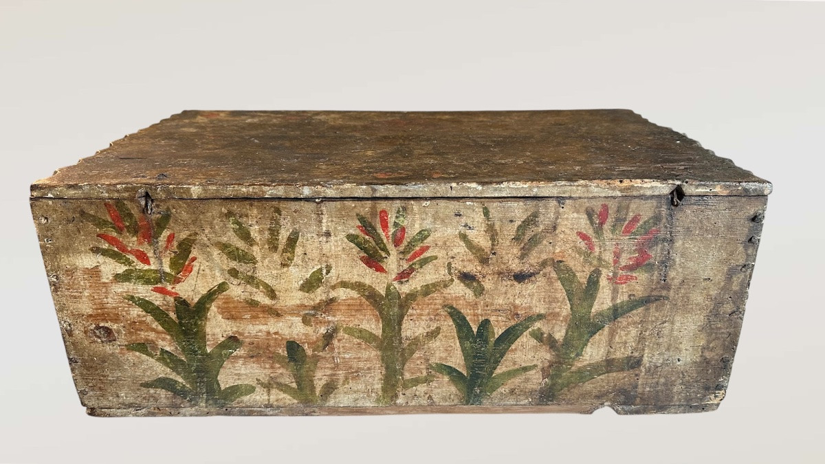 Antica Scatola/Cassettina in Legno Dipinta a Mano – XVII Secolo-photo-1