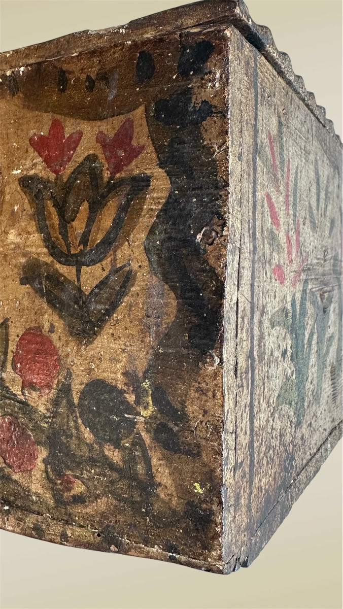 Antica Scatola/Cassettina in Legno Dipinta a Mano – XVII Secolo-photo-4