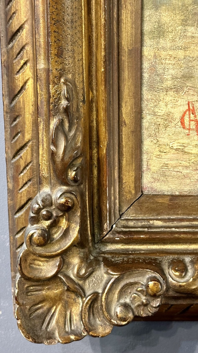 Quadro, olio su tela “La donna libellula” - A. Carnielli (firmato) - XIX sec.  -photo-3