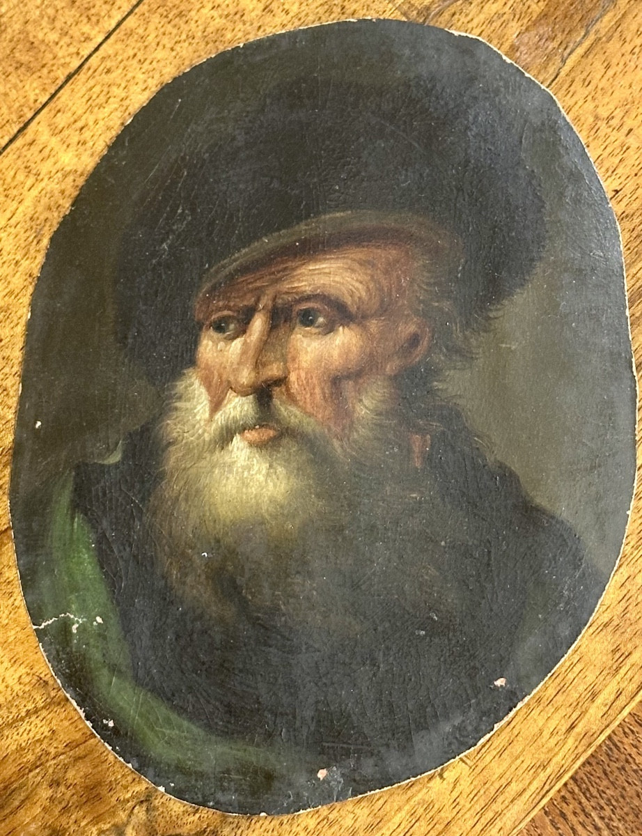 Miniatura “Ritratto di vecchio con cappello” – Olio su cartoncino - XIX sec. 