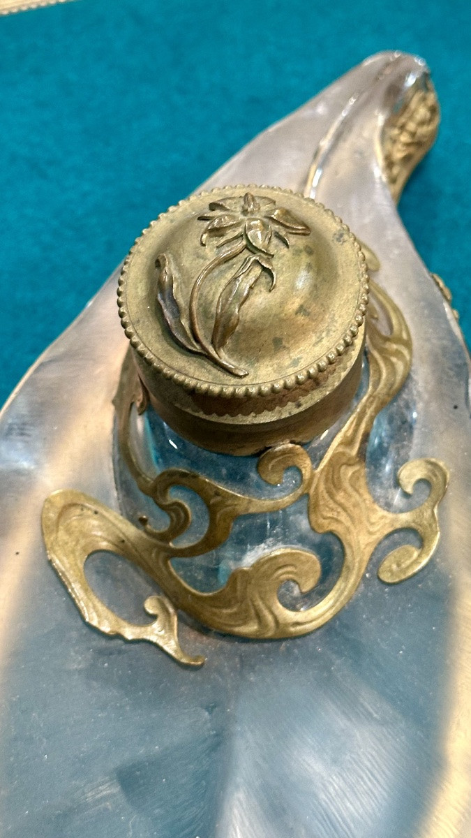 Calamaio in cristallo e bronzo – fine XIX / inizi XX secolo-photo-1