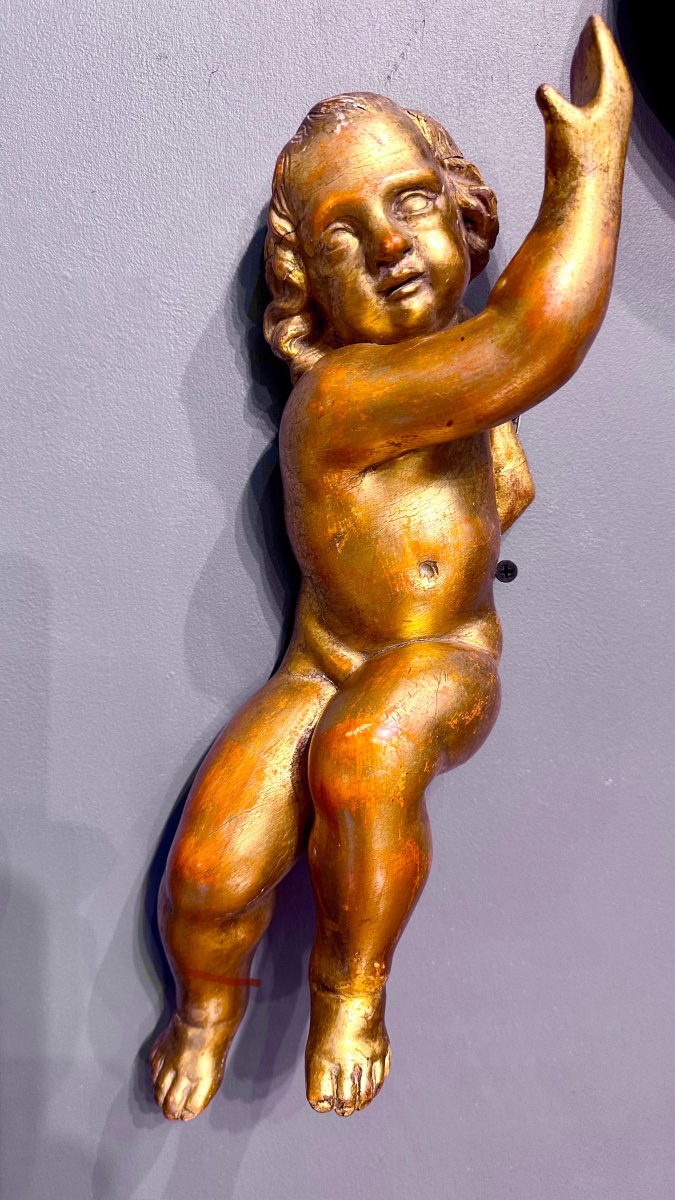 Coppia di putti, angeli scolpiti e dorati - XIX sec. -photo-2