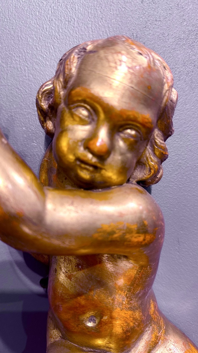 Coppia di putti, angeli scolpiti e dorati - XIX sec. -photo-1