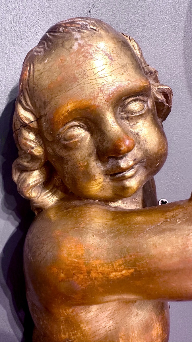 Coppia di putti, angeli scolpiti e dorati - XIX sec. -photo-2