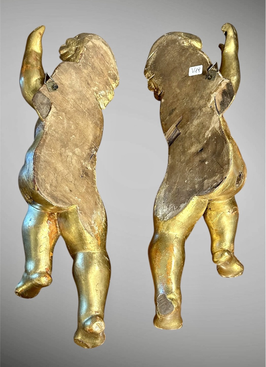 Coppia di putti, angeli scolpiti e dorati - XIX sec. -photo-7