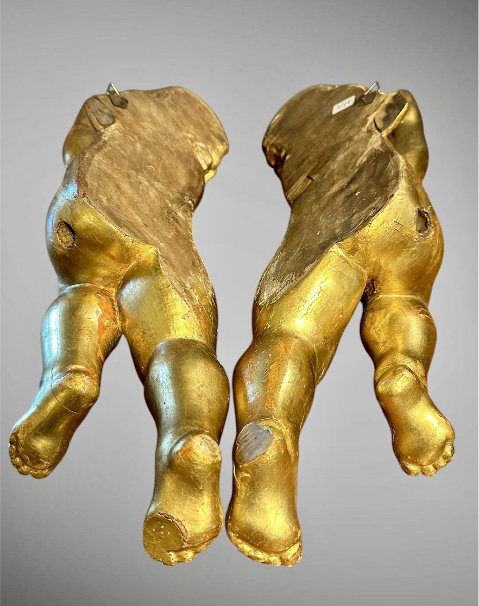 Coppia di putti, angeli scolpiti e dorati - XIX sec. -photo-8