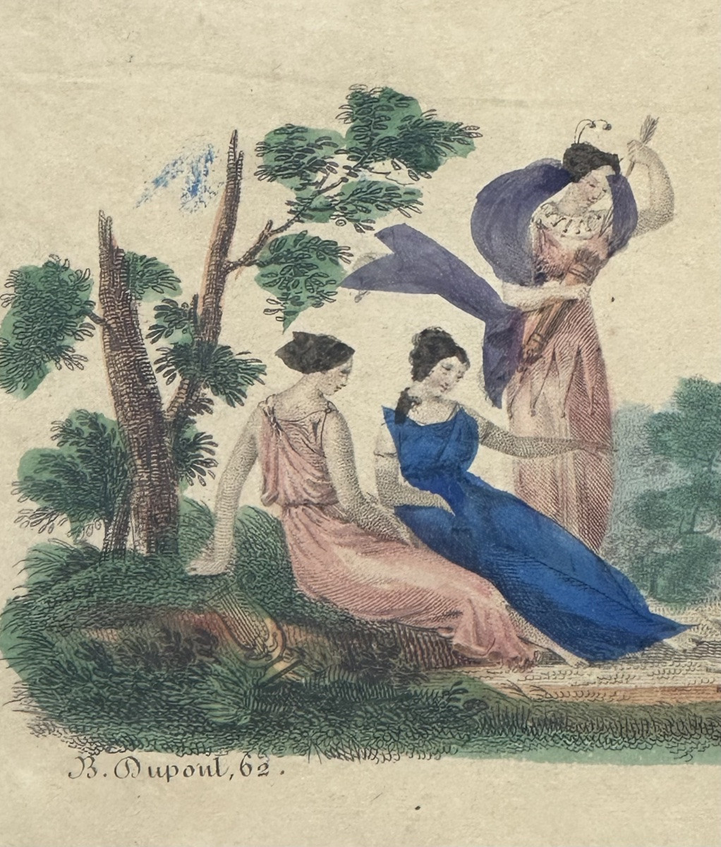 Incisione colorata “Diana e Cupido” - Neoclassico-photo-3