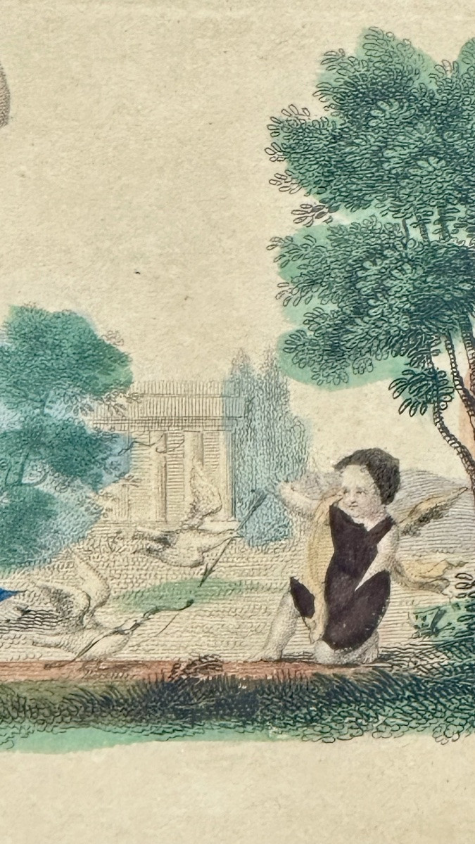 Incisione colorata “Diana e Cupido” - Neoclassico-photo-4