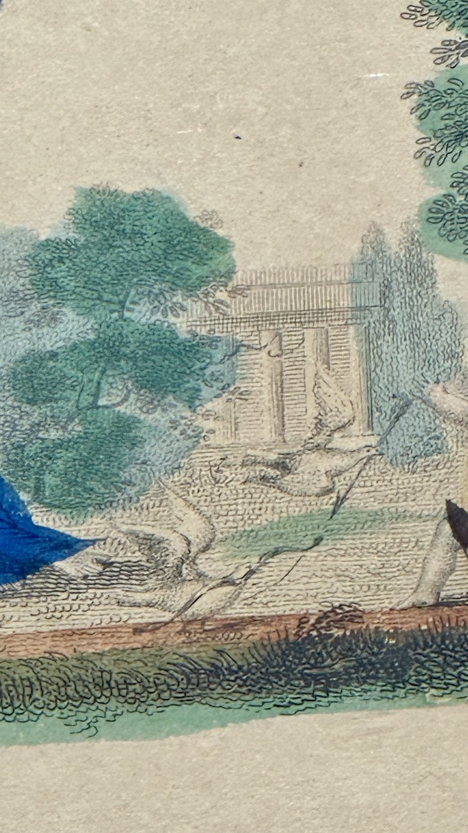 Incisione colorata “Diana e Cupido” - Neoclassico-photo-1