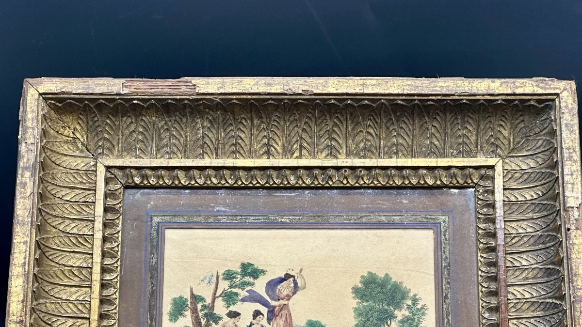 Incisione colorata “Diana e Cupido” - Neoclassico-photo-3