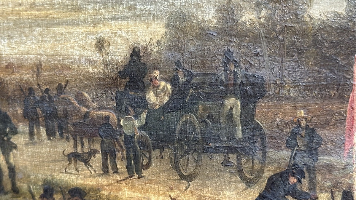 Quadro, olio su tela,  “Battuta di caccia aristocratica” - XIX sec.-photo-1