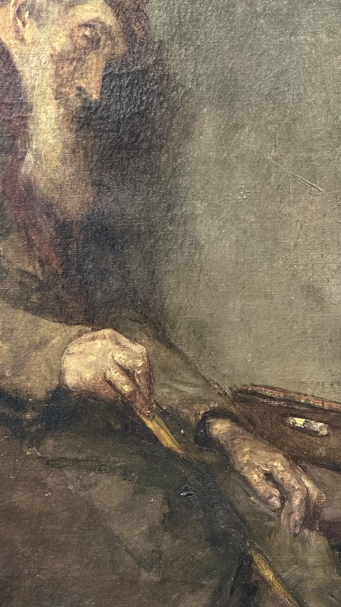 Dipinto a olio su tela – Scena di genere con figura anziana - XIX sec.-photo-3